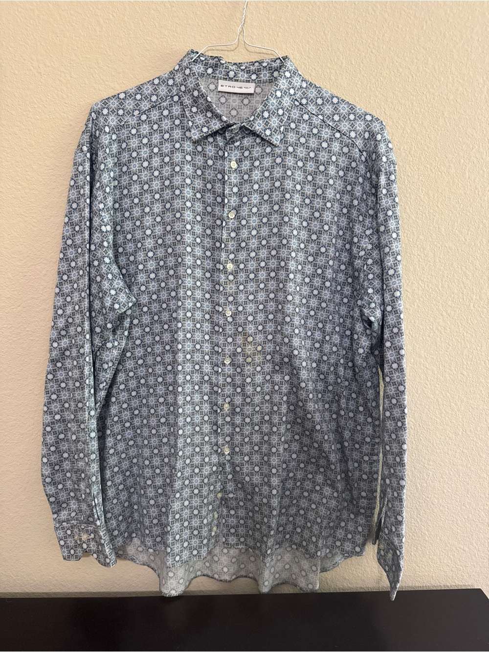 Etro Blue Geometric Print Long-Sleeve Dress Shirt